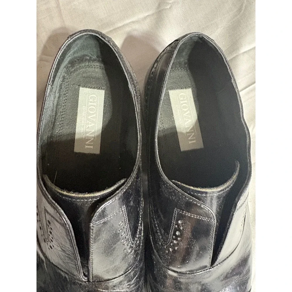 Giovanni Irwin Mens Black Leather Brogue Slip‎ On Dress Shoes Size 11 Cap Toe